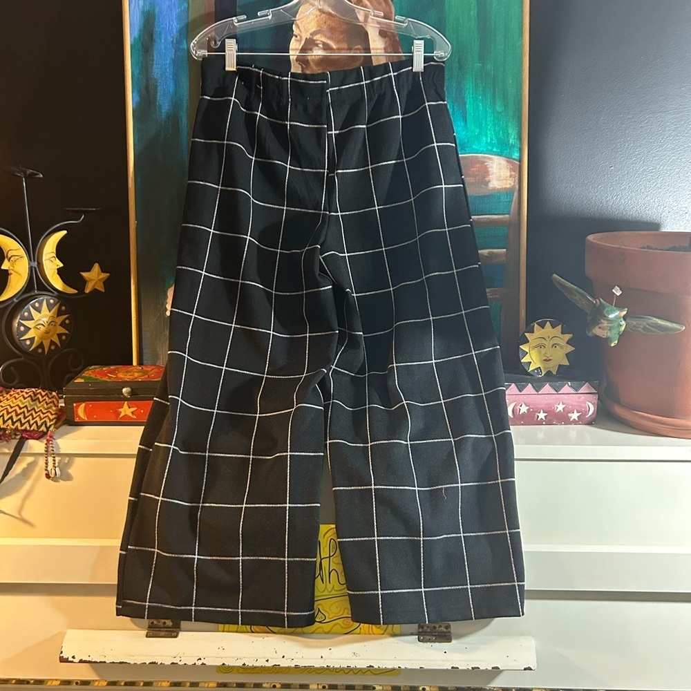 Jules & Leopold Black Grid Cropped Wide Leg Pants Large